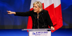 Marine Le Pen, French National Front (FN) political party leader and candidate for the French 2017 presidential election, attends the 2-day FN political rally to launch the presidential campaign in Lyon, France February 5, 2017. REUTERS/Robert Pratta