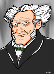 Arthur Schopenhauer (caricatura firmata Mitch Francis). Il colmo del modo di fare cultura? Quando i media fanno la cronaca veloce di eventi particolari e specialistici - in un realtà che non conosce Scipione e Cincinnato, Caporetto, Vittorio Veneto ed El Alamein, conoscendo di Giotto forse solo la O, dando per noti fatti e concetti di cui parlano in fretta...