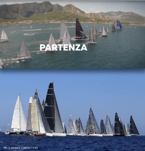 Una composizione delle immagini di partenza dalle acque di Mondello (Da Albaria.it - webcamera dall'alto - con foto di Carloni dal mare)