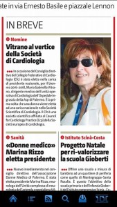 Giornale di Sicilia: Vitrano presidente. I cardiologi palermitani sono molto attivi nella categoria a livello nazionale e internazionale. Il nostro redattore Guido Guida è addetto all comunicazione
