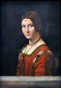 La belle feronnière (Louvre). Si noti ancora il sensuale ammiccamento. Si contesta la stretta tendenza omosessuale di Leonardo e si portano, fra le prove, alcuni disegni anche strettamente anatomici sulla penetrazione uomo-donna che sembrano indulgere verso un vivo interesse per l'eterosessualità, confermato dal grande trasporto per il concepimento e la maternità...