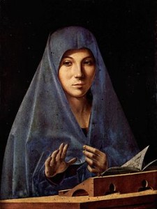 L'Annunziata di Antonello da Messina è stata trasferita al piano terra dell'Abatellis accanto alla Eleonora del Laurana. Nell'annunziata manca l'angelo. Ma, per Antonello, la Madonna lo sta ascoltando e intende con questa immagine farne sentire la presenza...