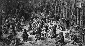 Scena di povertà nella Londra del dell'80 prima dell'innescarsi della Rivoluzione industriale vera e propria. E' l'immagine di un carcere in cui finiva la povera gente per piccoli reati comuni (piccoli furti al mercato etc).