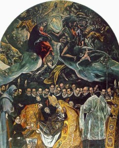 El Greco, La sepoltura del Conte de Orgaz. Su questo dipinto non basterebbe un volume. La fervente Spagna fu intransigente a partire dai Re Cattolici fino a Felipe II, mentre interpretò senza tentennamenti lo spirito della Controriforma: Dio c'è e va affermato. La molteplicità terrena, espressa dalla mentalità barocca, mantenuta oltre la sua durata storica, trova una soluzione solo nell'Unità che si trova in cielo. Sulla terra tante creature e situazioni, solo in cielo un unico Dio.