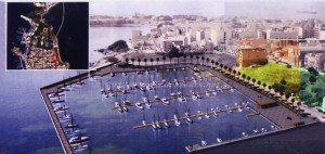 Porto Xifonio: rendering con scorcio città di Augusta.