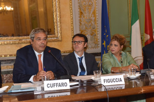 Il tavolo della conferenza. Si riconoscono gli On.li Vincenzo Figuccia e Daniela Mangiacavallo