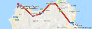 La linea percorsa dal treno locale tracciata sulla carta topografica della "Città metropolitana".