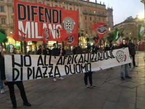 Manifestazione di Casapound contro le palme a Milano.