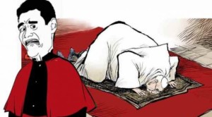 Nella vignetta Monsignor Antonio Livi che ha pubblicamente additato le posizioni e l'atteggiamento di Bergoglio.