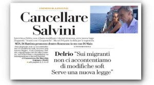 La prima pagina de La Repubblica. Si cera di strncare Salvinie si becca una stroncatura...