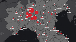 Distribuzione del Coronavirus in Lombardia.