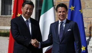 Italian premier Giuseppe Conte (R) shakes hands with Chinese President Xi Jinping prior their meeting at the Villa Madama in Rome, Italy, 23 March 2019. President Xi Jinping is in Italy to sign a memorandum of understanding to make Italy the first Group of Seven leading democracies to join China's ambitious Belt and Road infrastructure project. ANSA/RICCARDO ANTIMIANI
