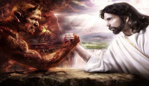 La lotta fra il bene e il male rappresentata in questo braccio di ferro fra il Diavolo e Gesù: il ruolo è del figlio che è il primo atto della generosità del Padre che lo ha generato da sempre tramite lo Spirito Santo. La creazione dell'umanità è il proseguire di tale generosità. Dio è buono, ma ha un nemico.